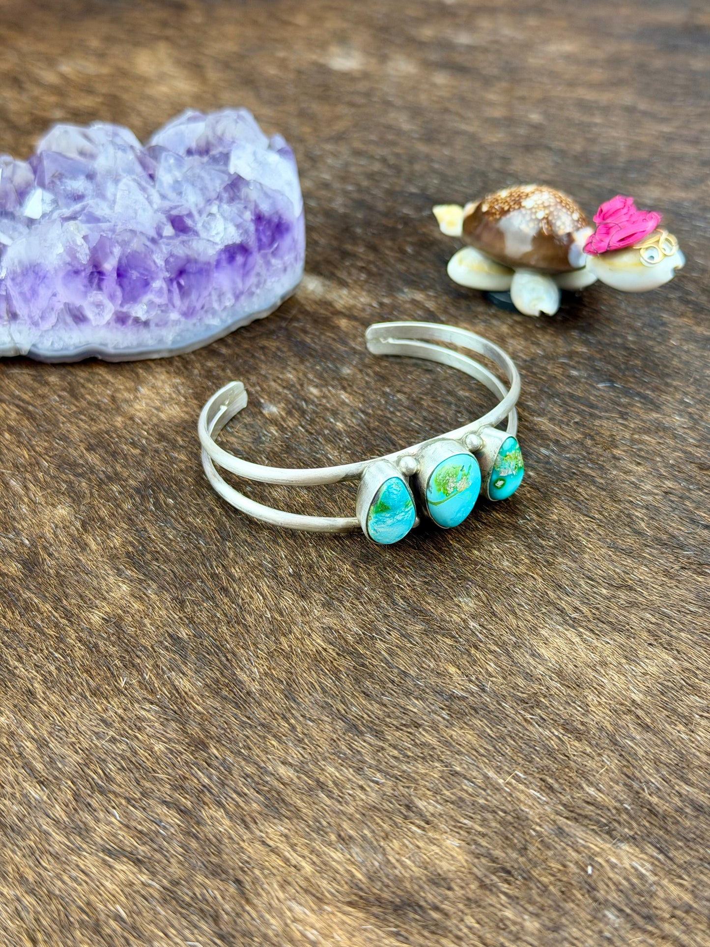 Sonoran Gold Turquoise 3 Stone Sterling Silver Cuff