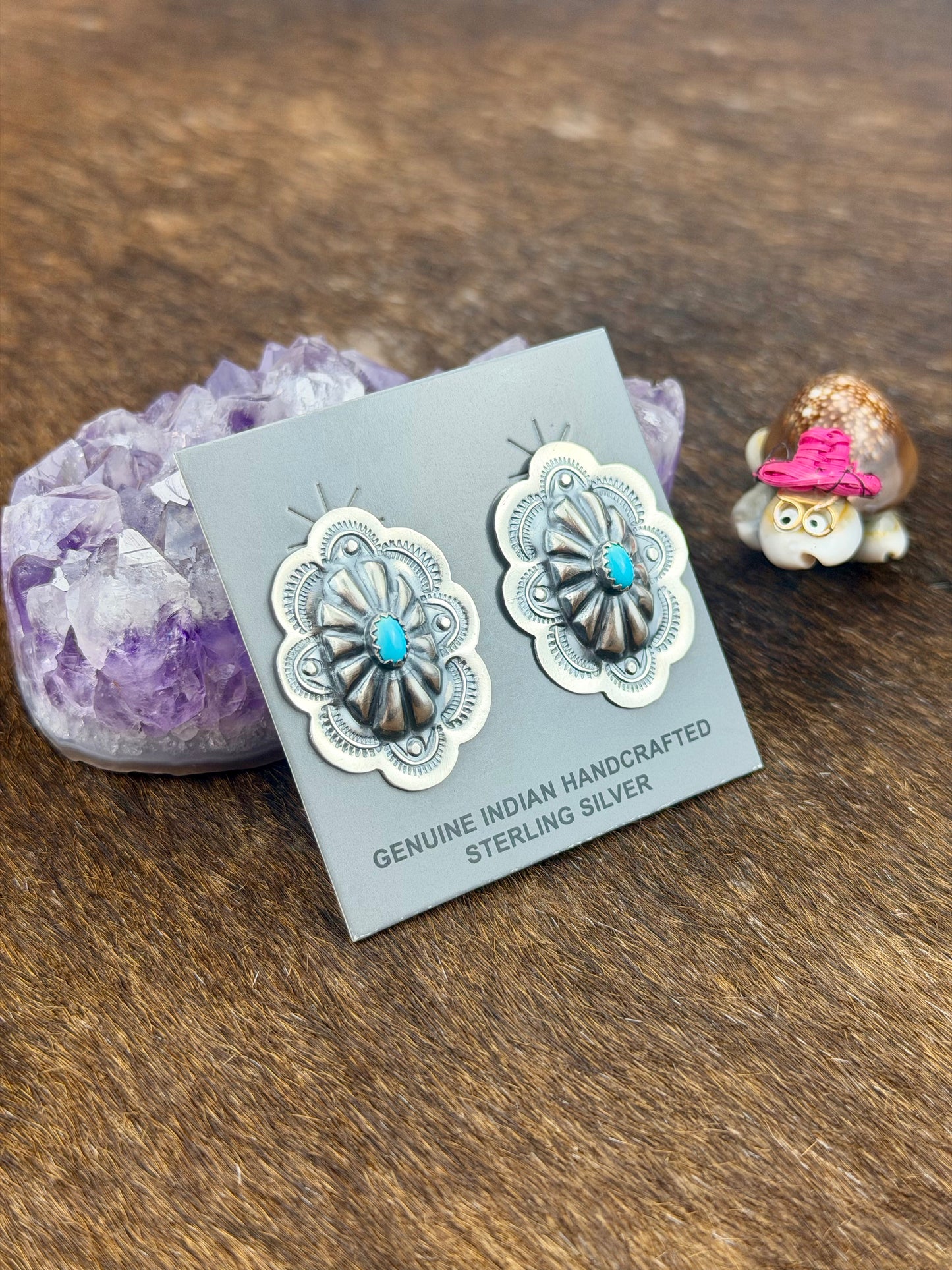 Kingman Turqouise Oval Concho Earrings