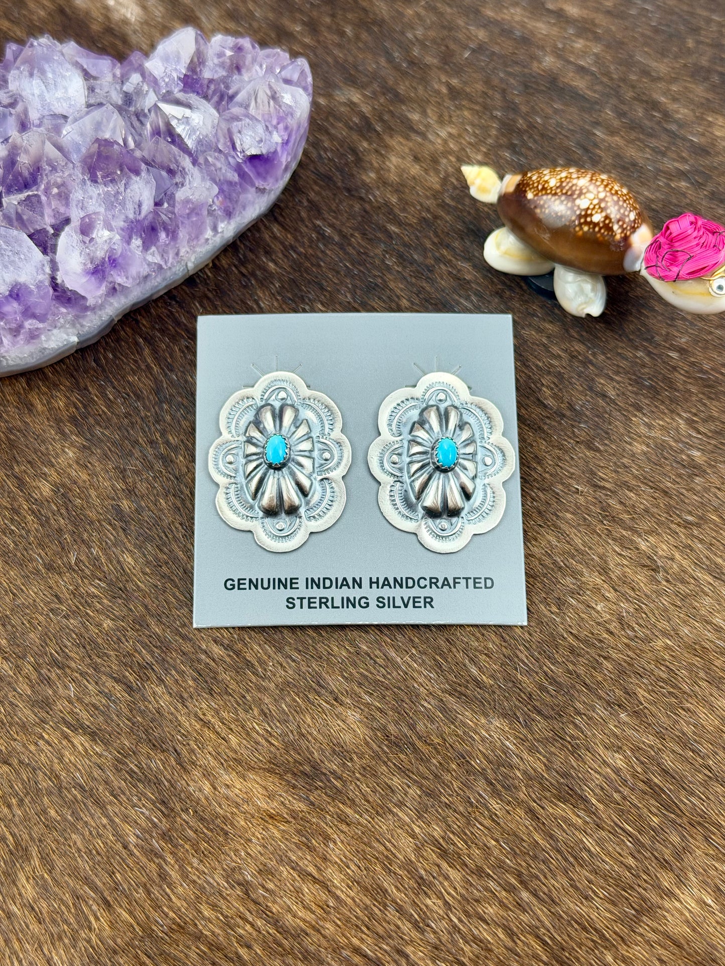 Kingman Turqouise Oval Concho Earrings
