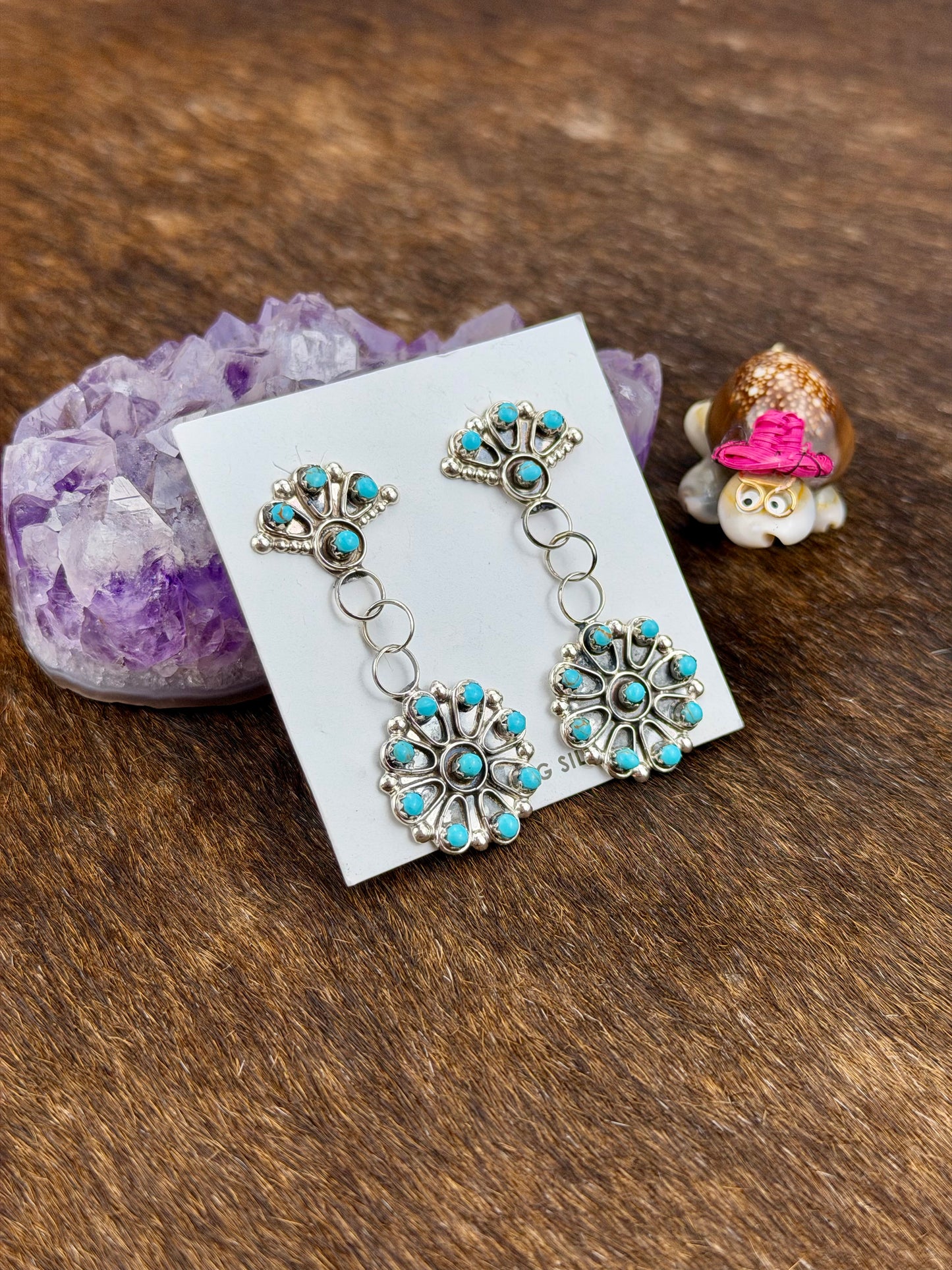 Kingman Turquoise Floral Cluster Dangle Earrings
