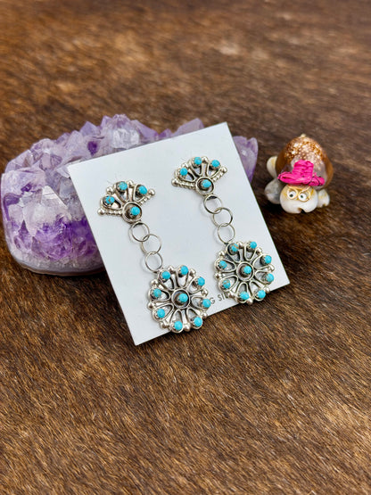 Kingman Turquoise Floral Cluster Dangle Earrings