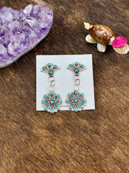 Kingman Turquoise Floral Cluster Dangle Earrings
