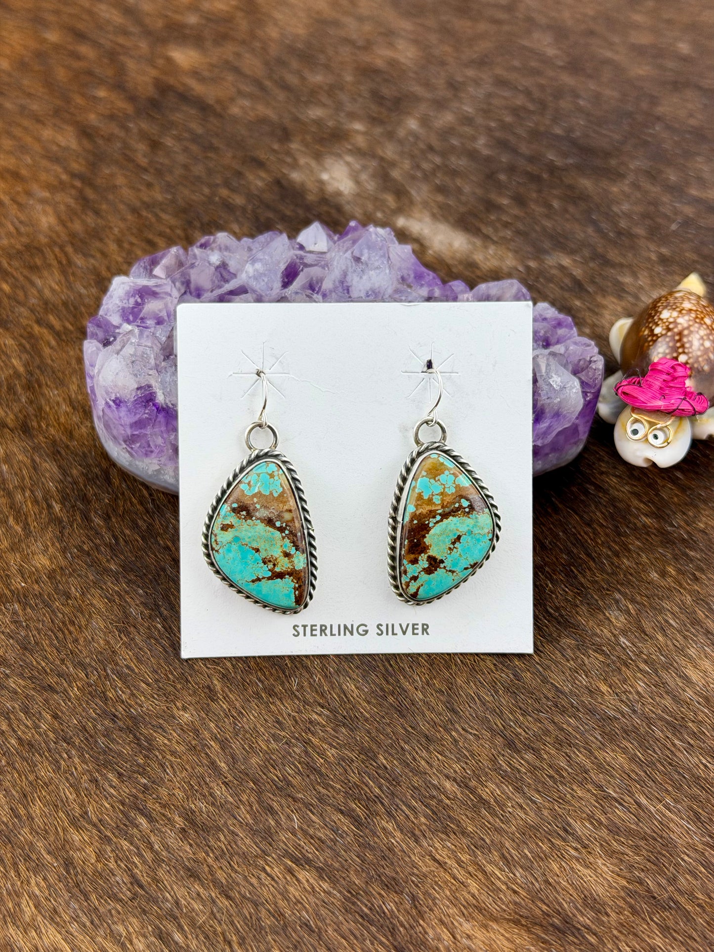 Kingman Turquoise Triangle Sterling Silver Dangle Earring