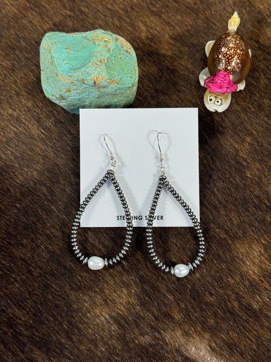 Freshwater Pearl Navajo Style Teardrop Bead Earrings