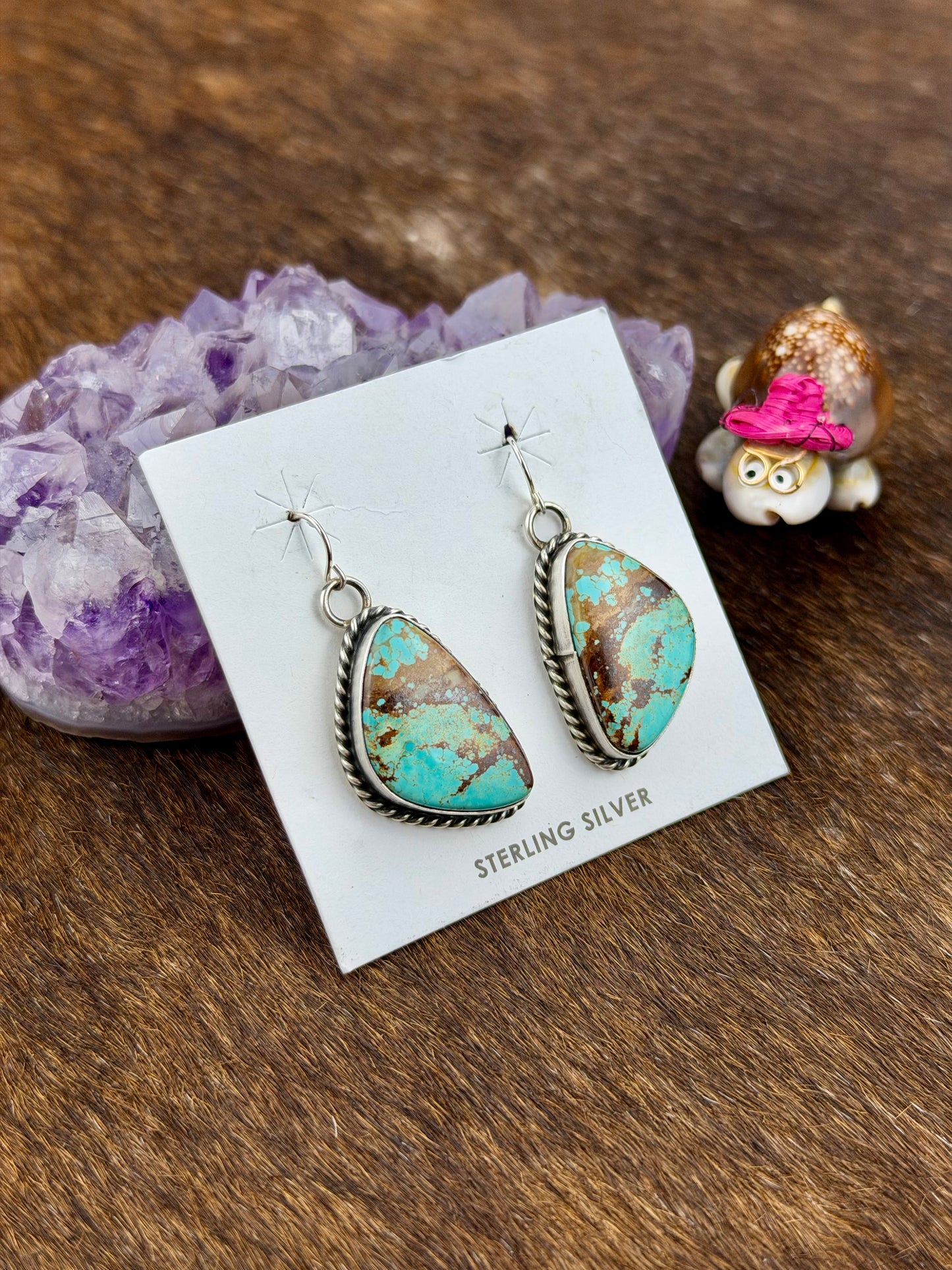 Kingman Turquoise Triangle Sterling Silver Dangle Earring