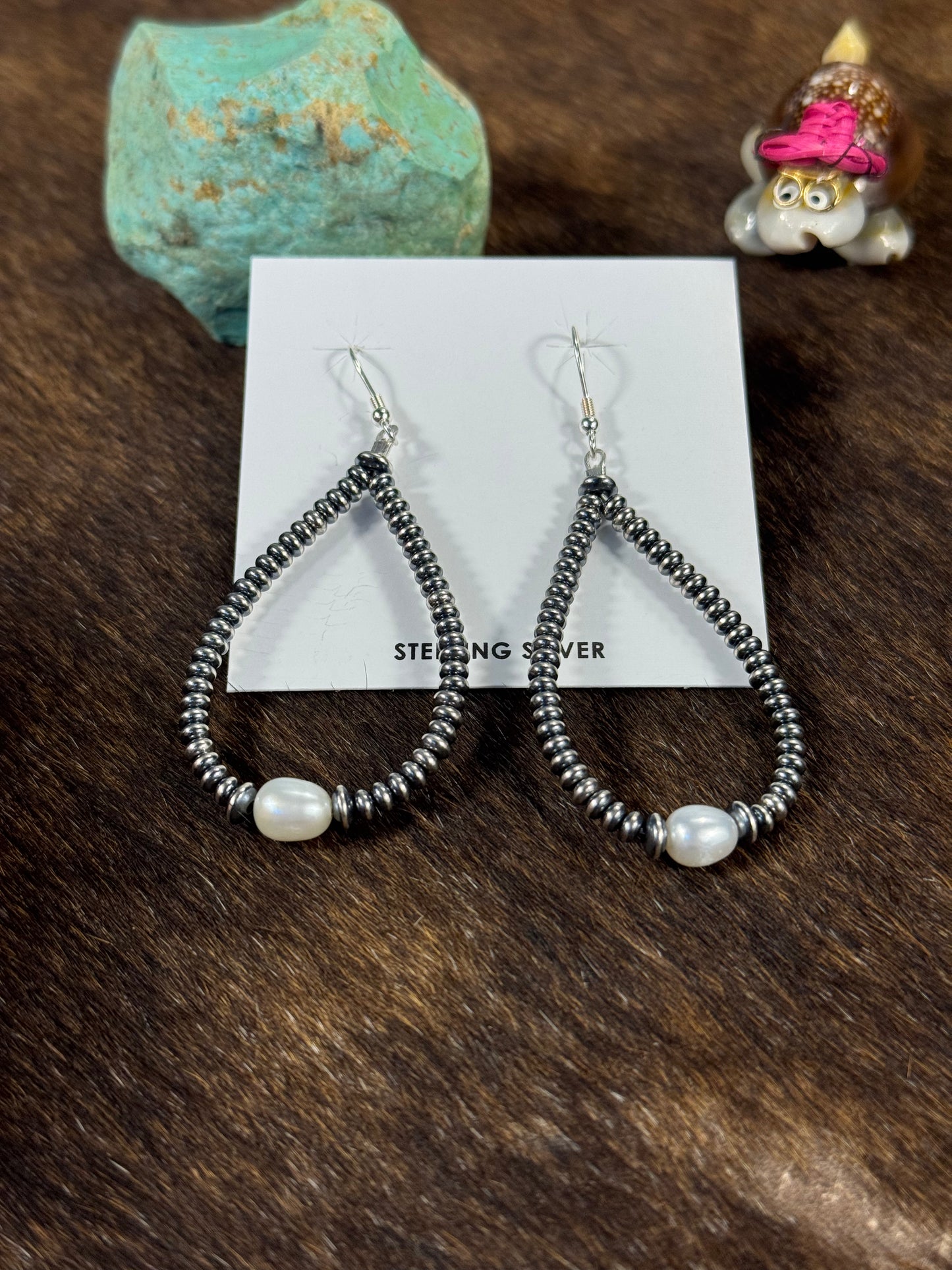 Freshwater Pearl Navajo Style Teardrop Bead Earrings
