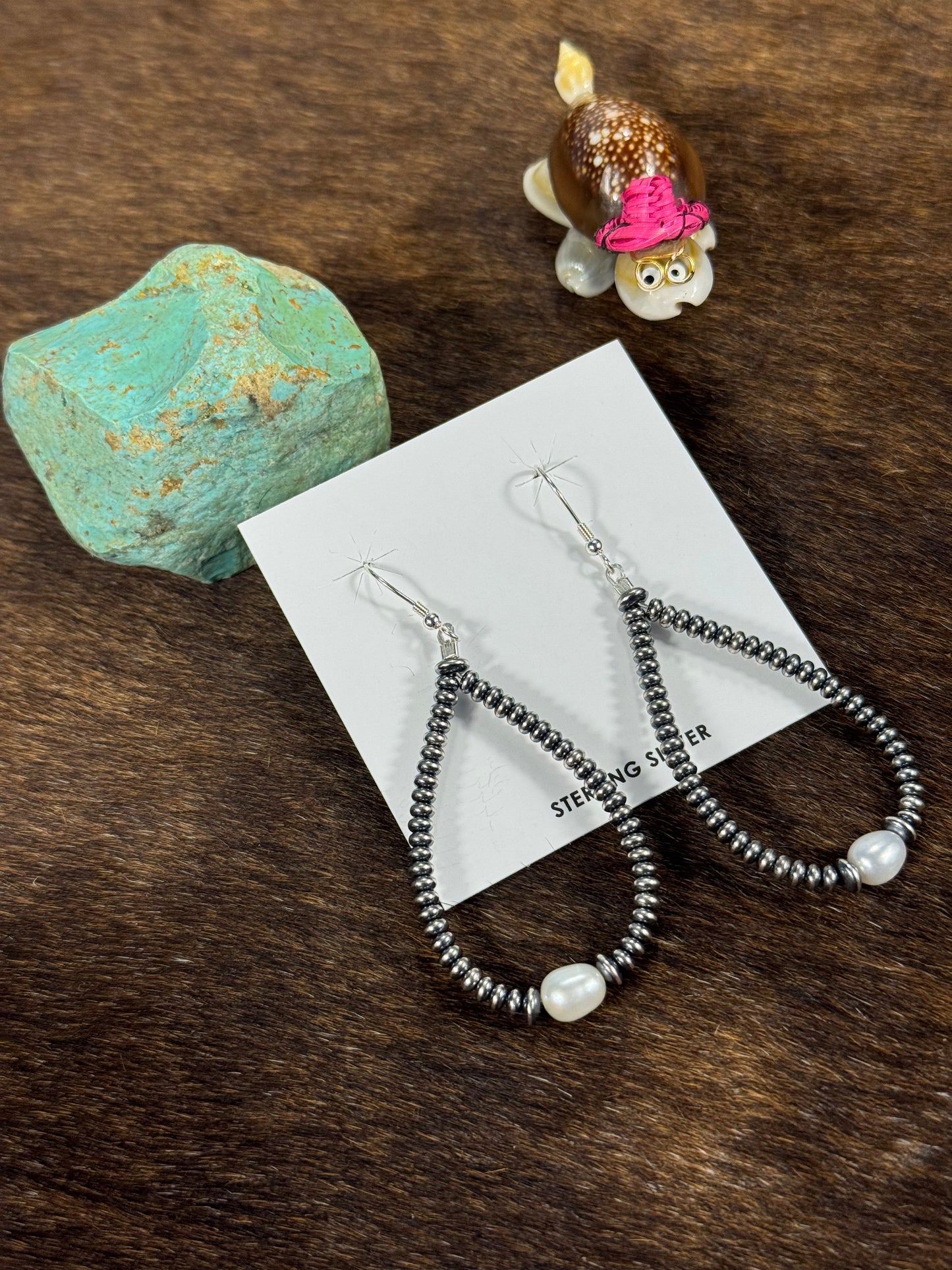Freshwater Pearl Navajo Style Teardrop Bead Earrings