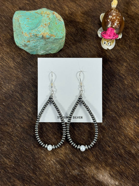 Single Freshwater Pearl Navajo Style Teardrop Earrings