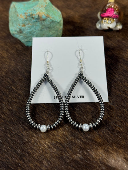 Single Freshwater Pearl Navajo Style Teardrop Earrings