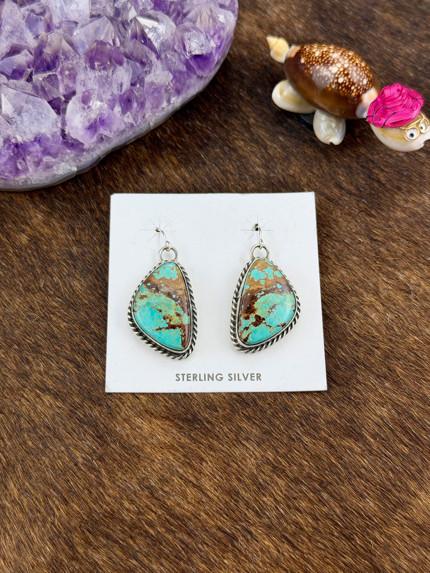 Kingman Turquoise Triangle Sterling Silver Dangle Earring