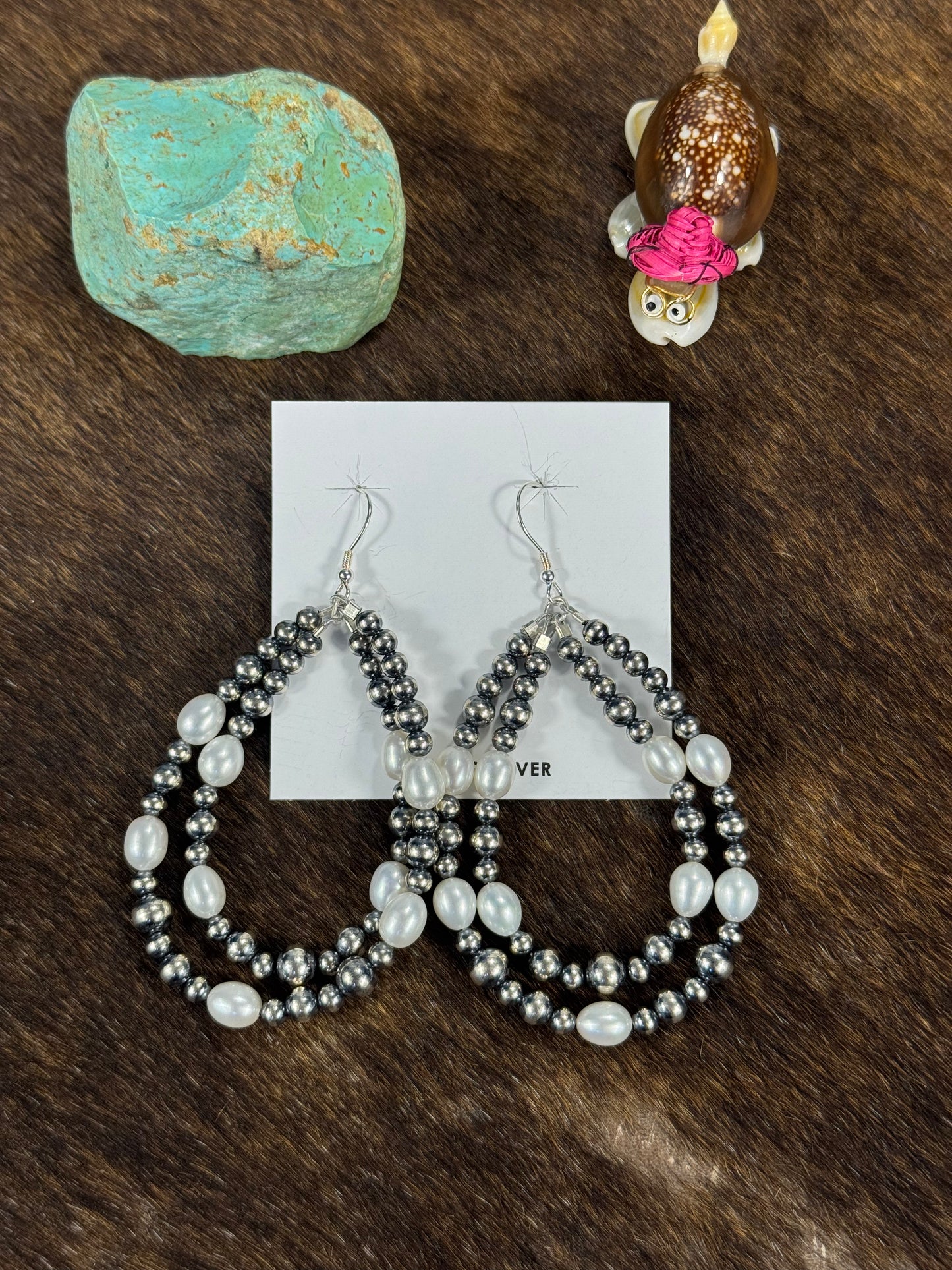 Freshwater Pearl Navajo Style Teardrop Double Earrings