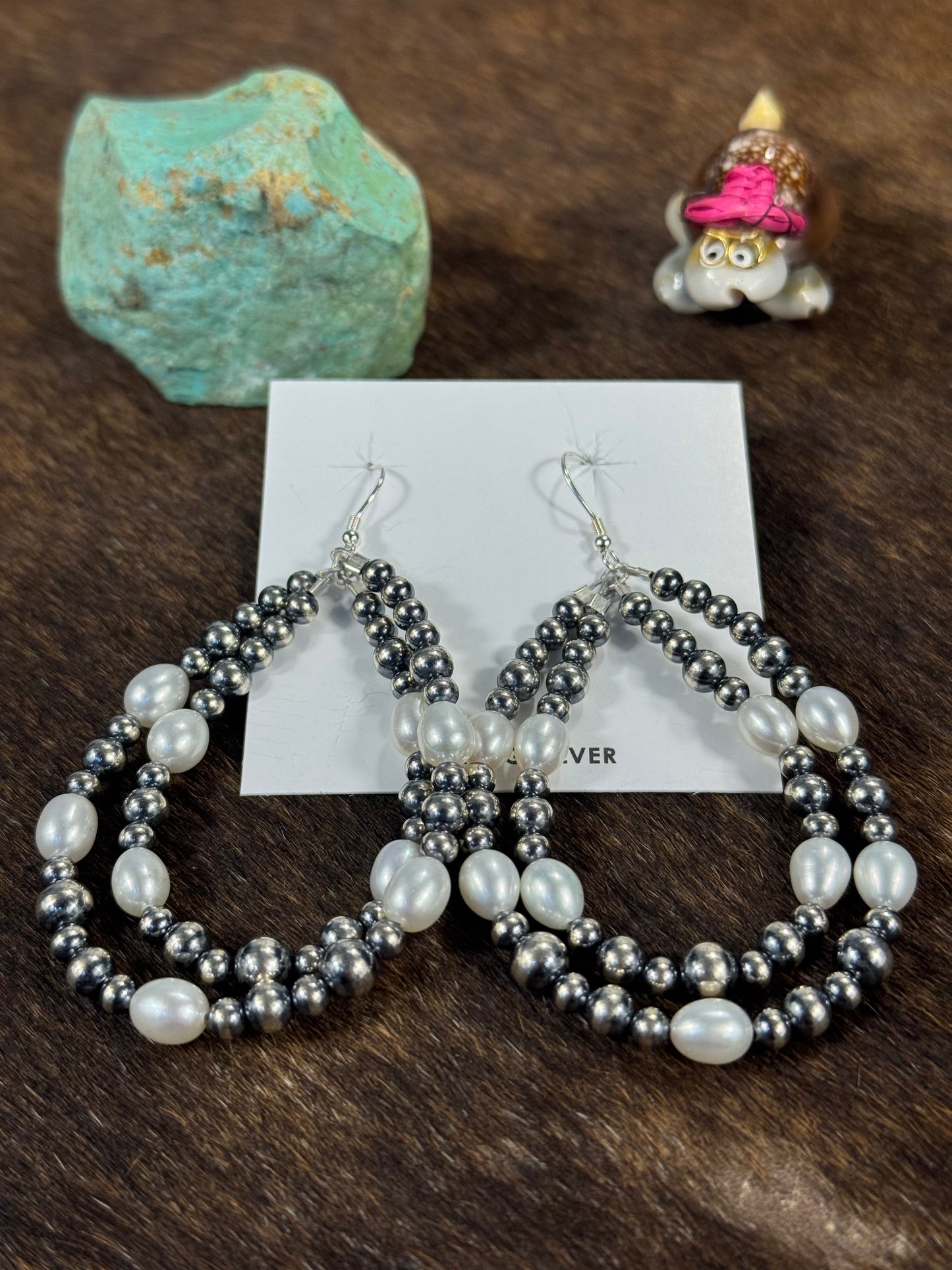 Freshwater Pearl Navajo Style Teardrop Double Earrings