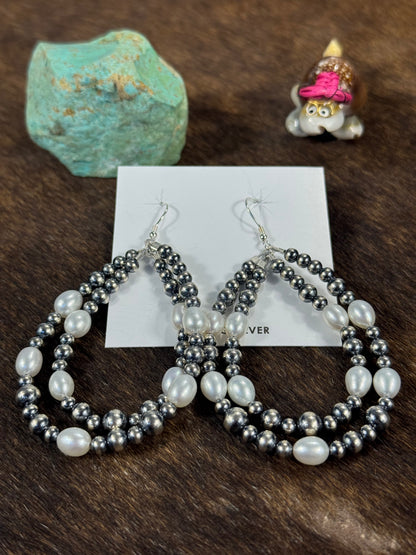 Freshwater Pearl Navajo Style Teardrop Double Earrings