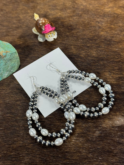 Freshwater Pearl Navajo Style Teardrop Double Earrings