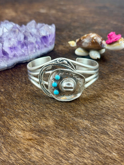 Kingman Turquoise Cowboy Hat Sterling Cuff