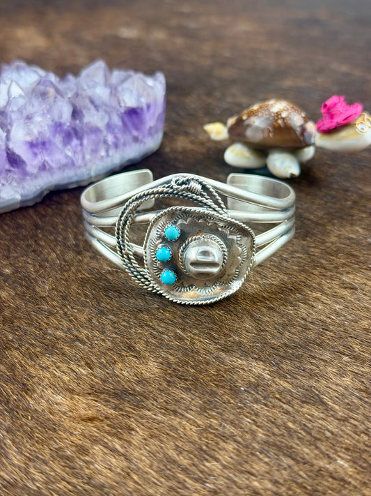 Kingman Turquoise Cowboy Hat Sterling Cuff