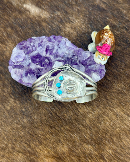 Kingman Turquoise Cowboy Hat Sterling Cuff