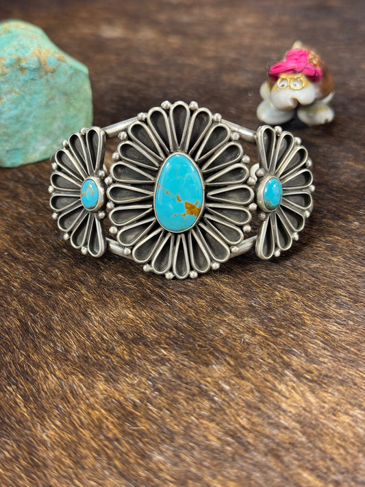 Kingman Turquoise Flower Bracelet