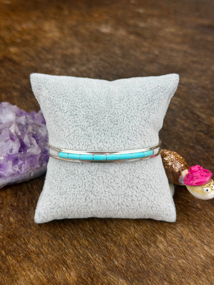 Kingman Turquoise Sterling Inlay Cuff