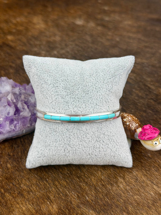 Kingman Turquoise Sterling Inlay Cuff