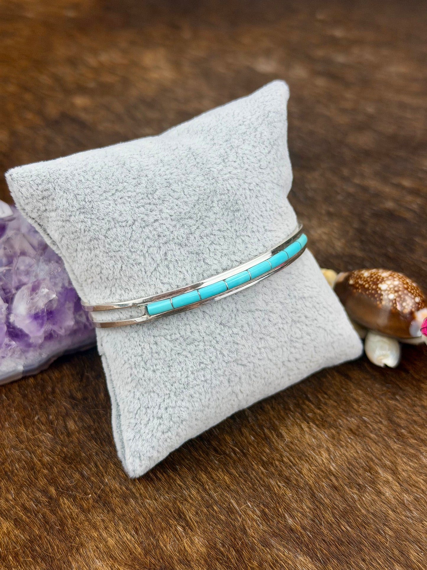 Kingman Turquoise Sterling Inlay Cuff