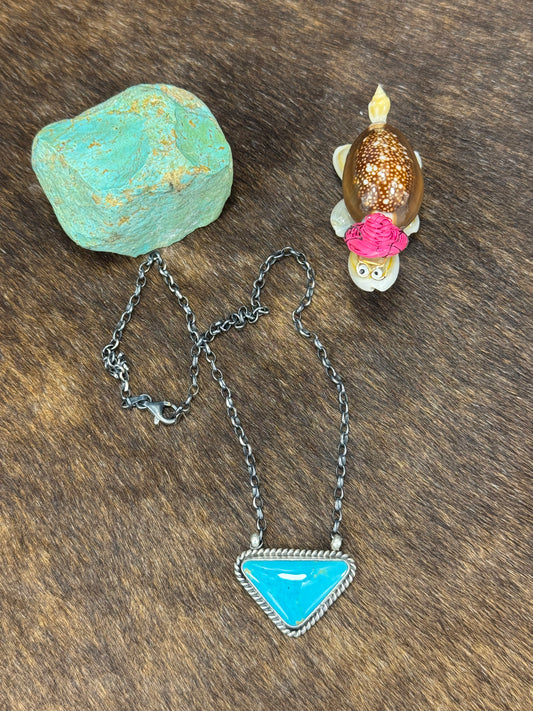 Kingman Turquoise Triangle Fixed Pendant Necklace