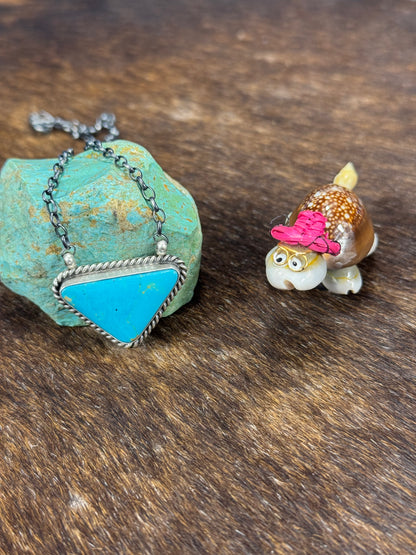 Kingman Turquoise Triangle Fixed Pendant Necklace
