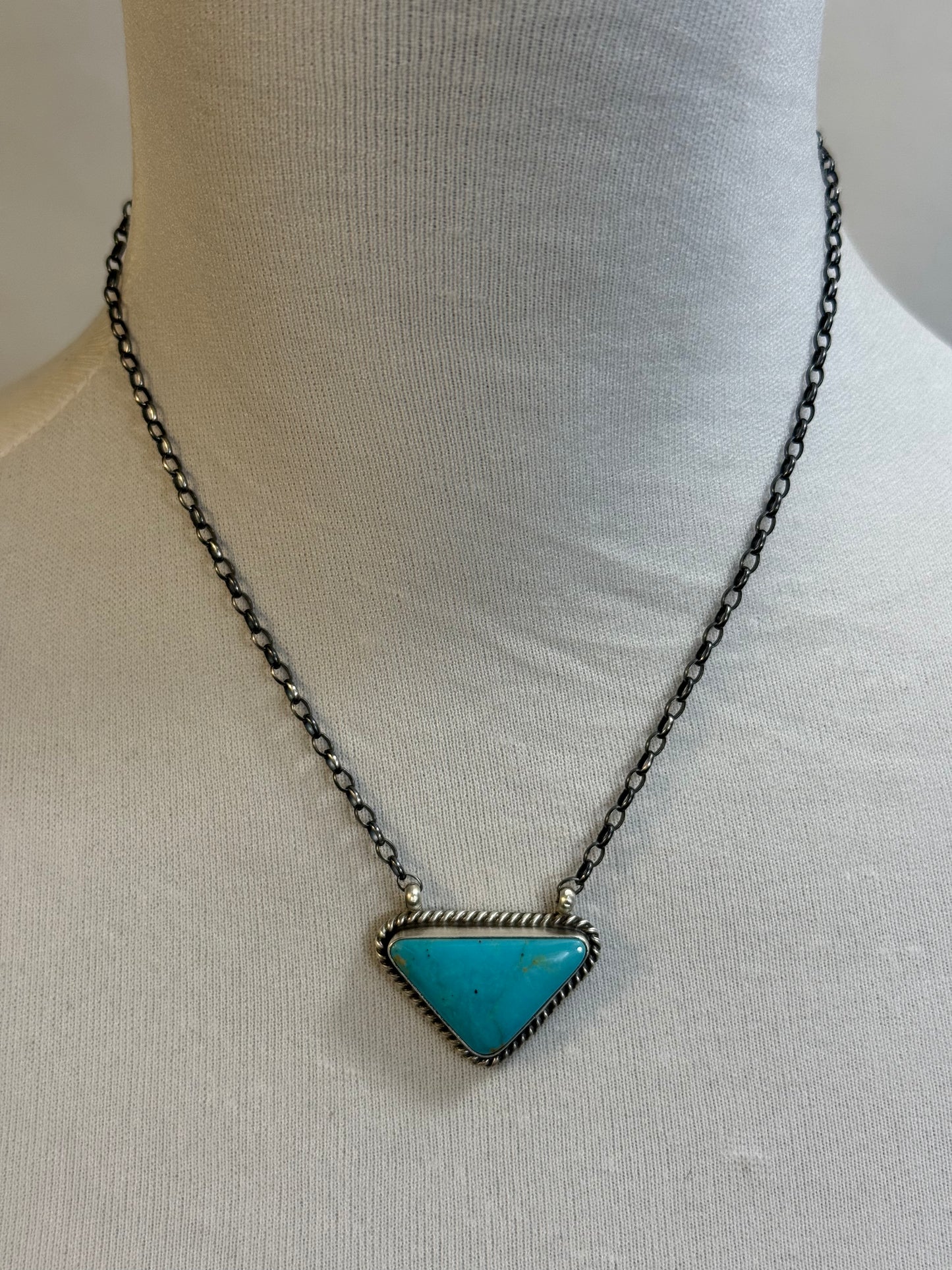 Kingman Turquoise Triangle Fixed Pendant Necklace