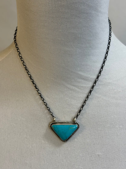 Kingman Turquoise Triangle Fixed Pendant Necklace