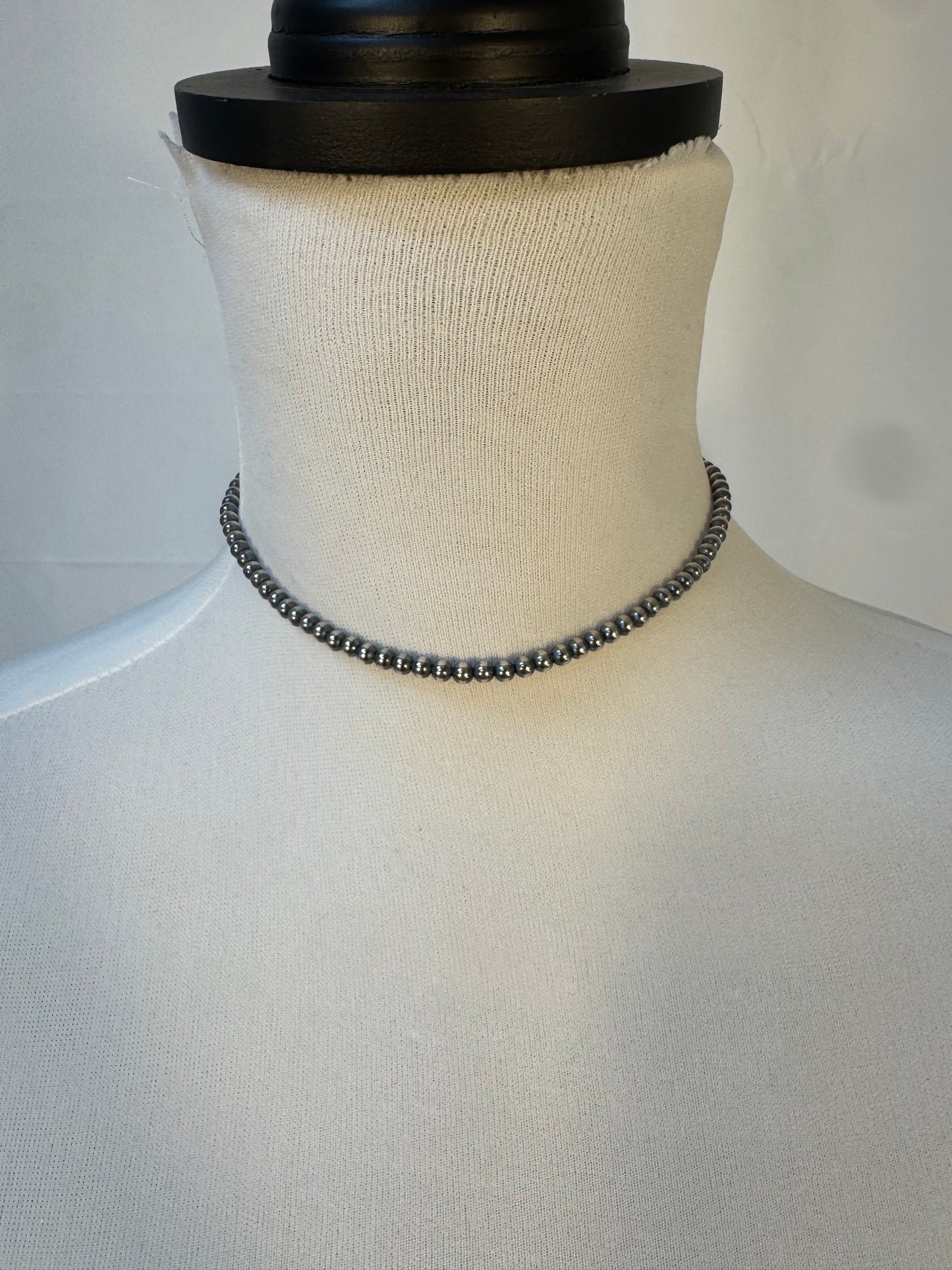 4MM " Navajo Style" Sterling Pearls Necklace