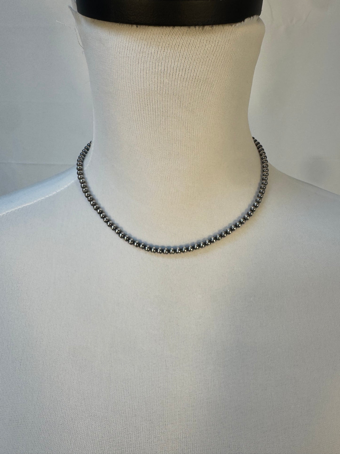 4MM " Navajo Style" Sterling Pearls Necklace