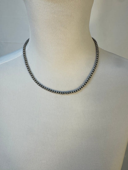 4MM " Navajo Style" Sterling Pearls Necklace