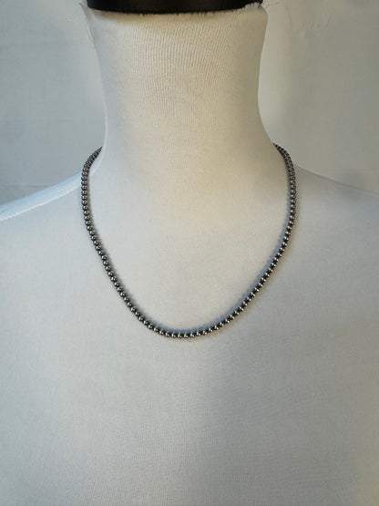4MM " Navajo Style" Sterling Pearls Necklace