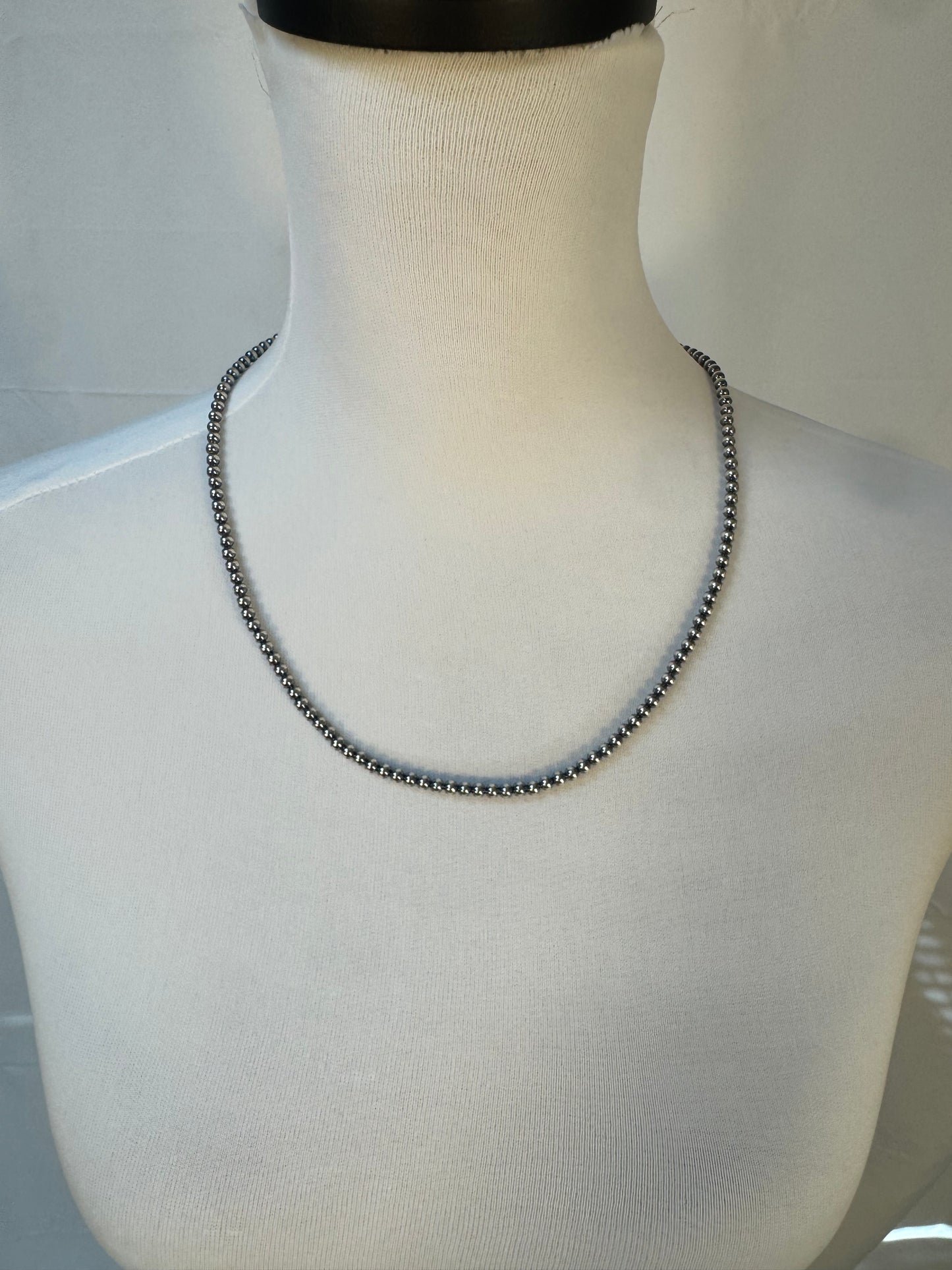 4MM " Navajo Style" Sterling Pearls Necklace