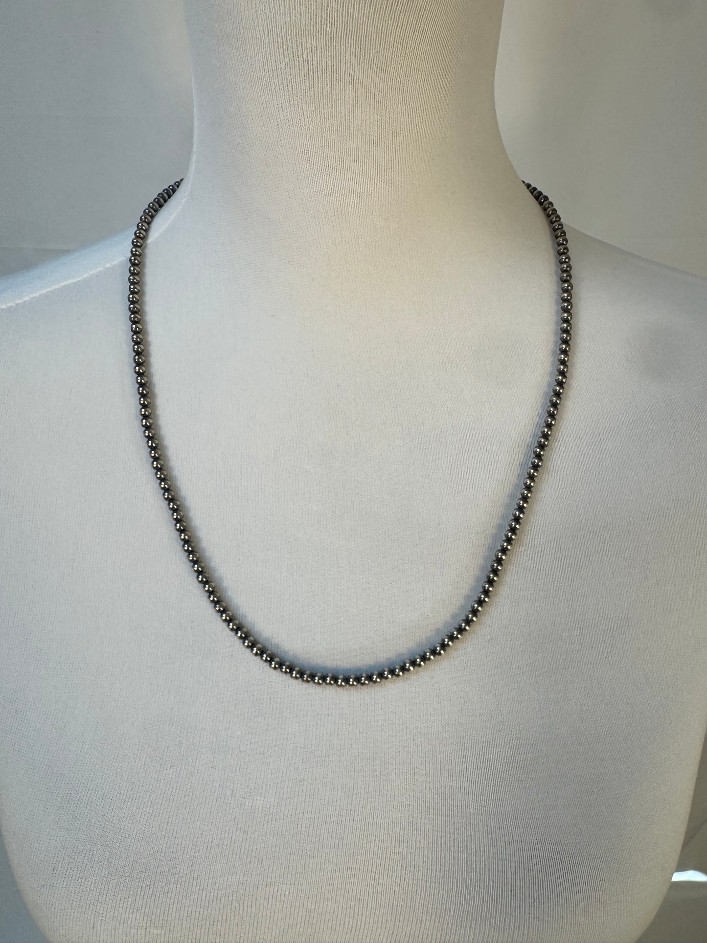 4MM " Navajo Style" Sterling Pearls Necklace