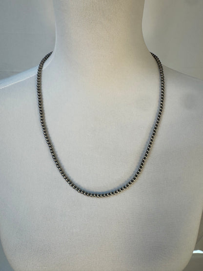 4MM " Navajo Style" Sterling Pearls Necklace