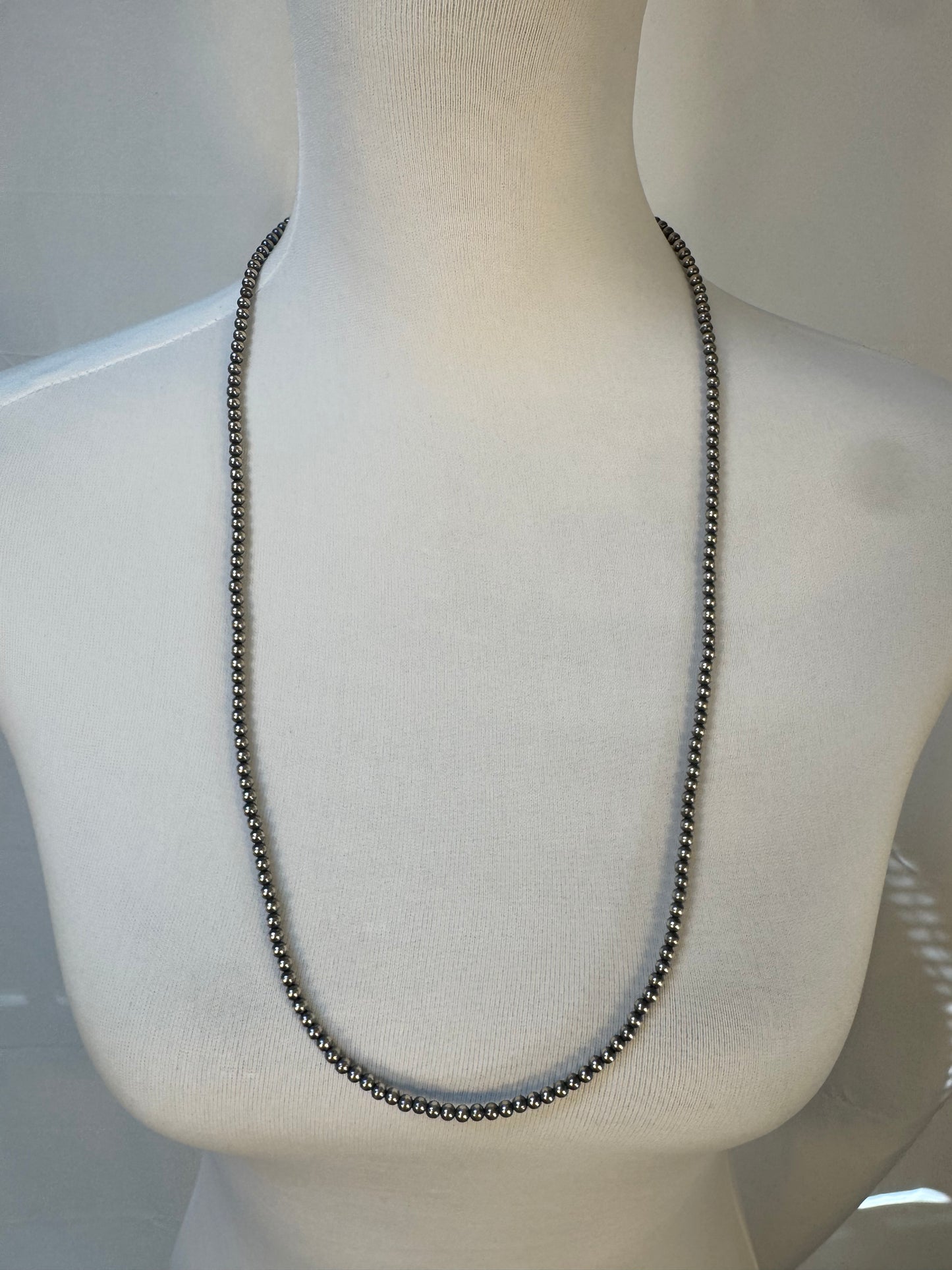 4MM " Navajo Style" Sterling Pearls Necklace