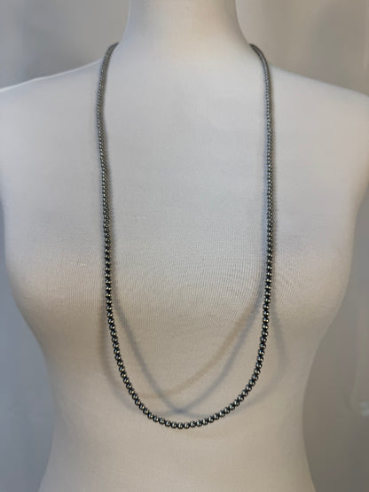 4MM " Navajo Style" Sterling Pearls Necklace