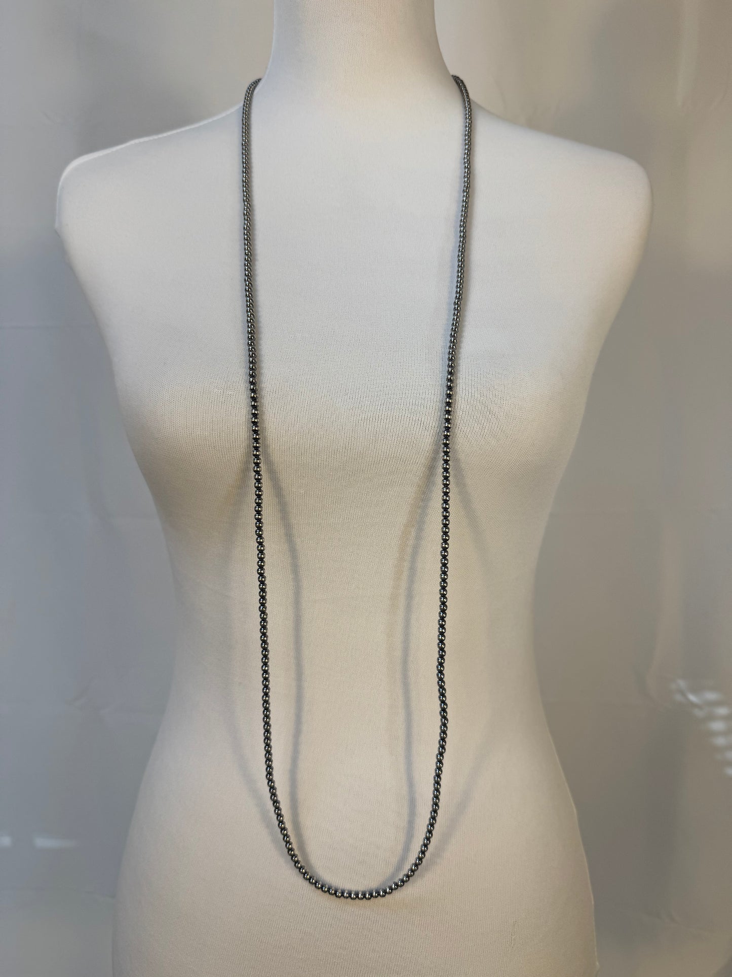 4MM " Navajo Style" Sterling Pearls Necklace