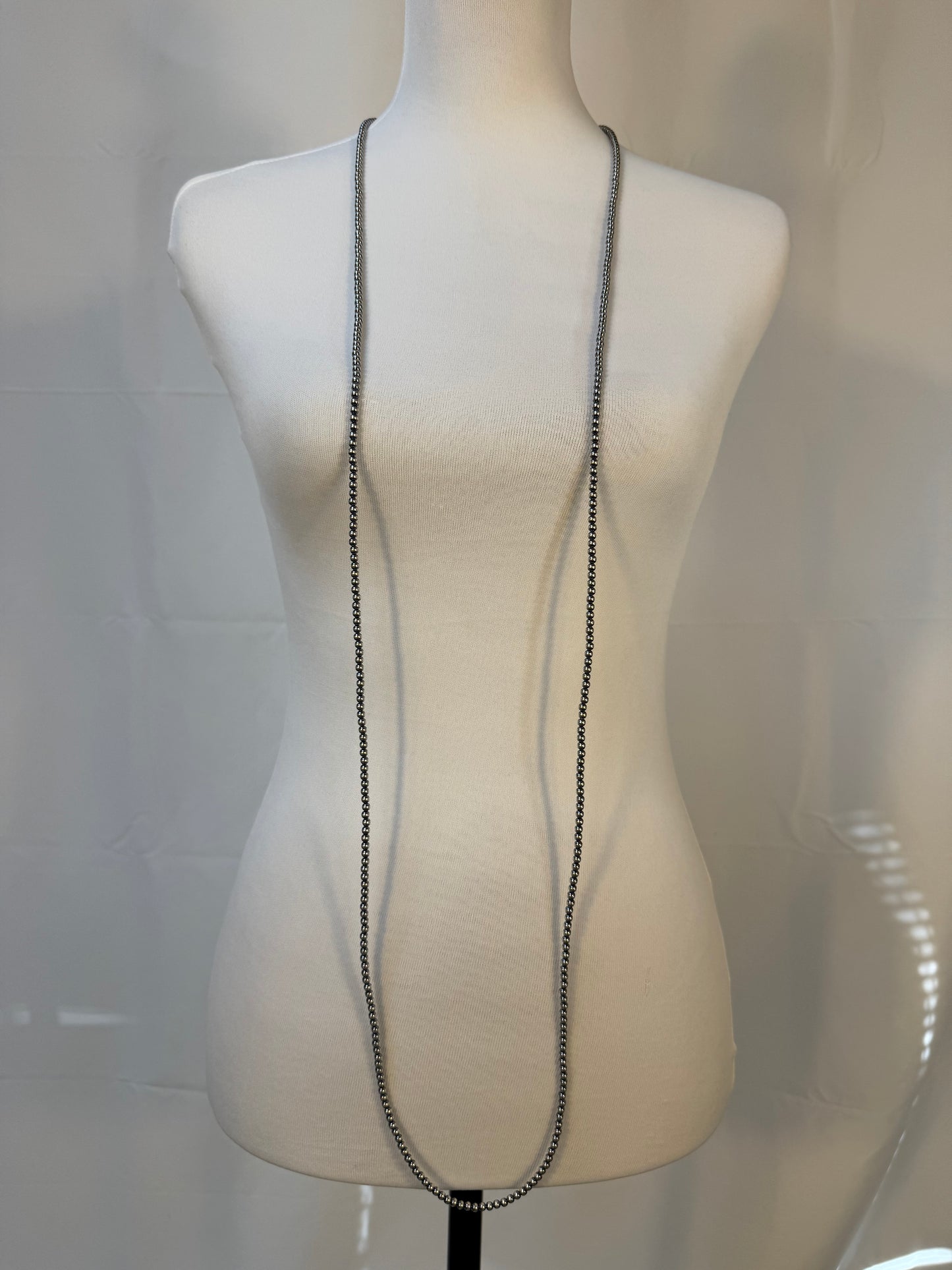 4MM " Navajo Style" Sterling Pearls Necklace
