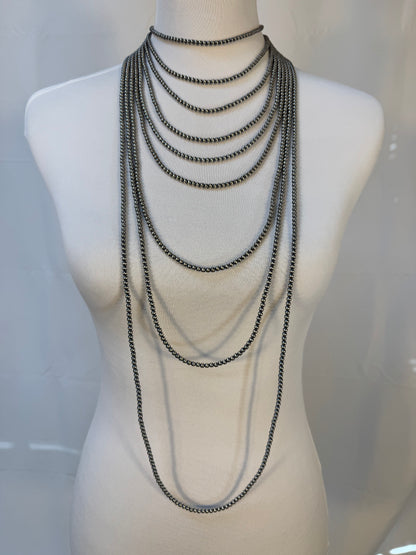 4MM " Navajo Style" Sterling Pearls Necklace