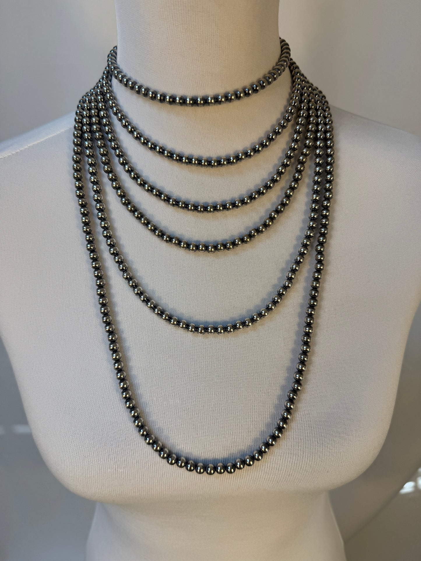 6MM " Navajo Style" Sterling Pearls Necklaces