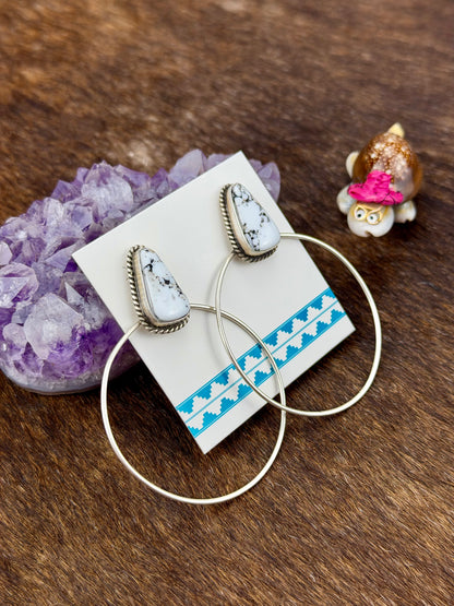 White Buffalo Hoop Sterling Silver Earrings