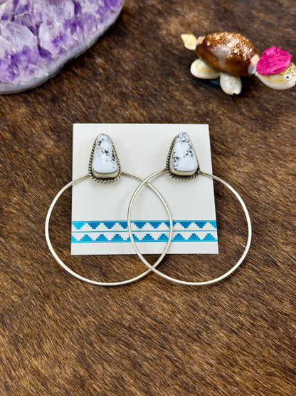 White Buffalo Hoop Sterling Silver Earrings