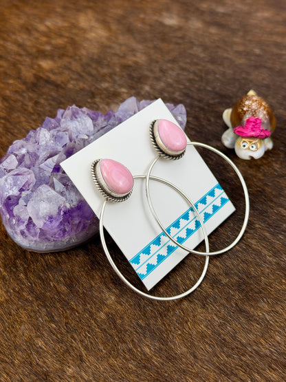 Pink Conch Teardrop Hoop Sterling Silver Earrings