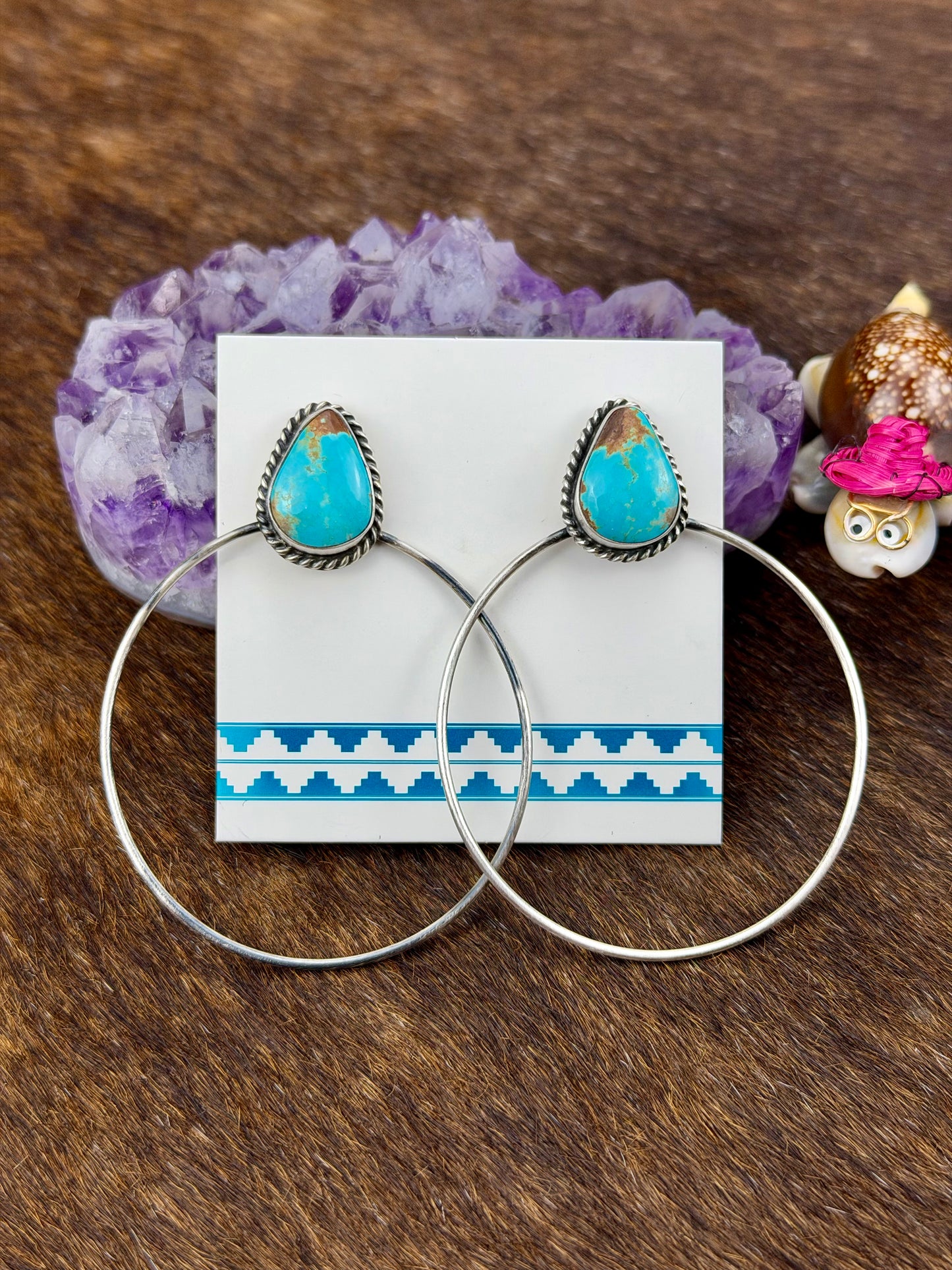 Kingman Turquoise Teardrop Hoop Sterling Silver Earrings