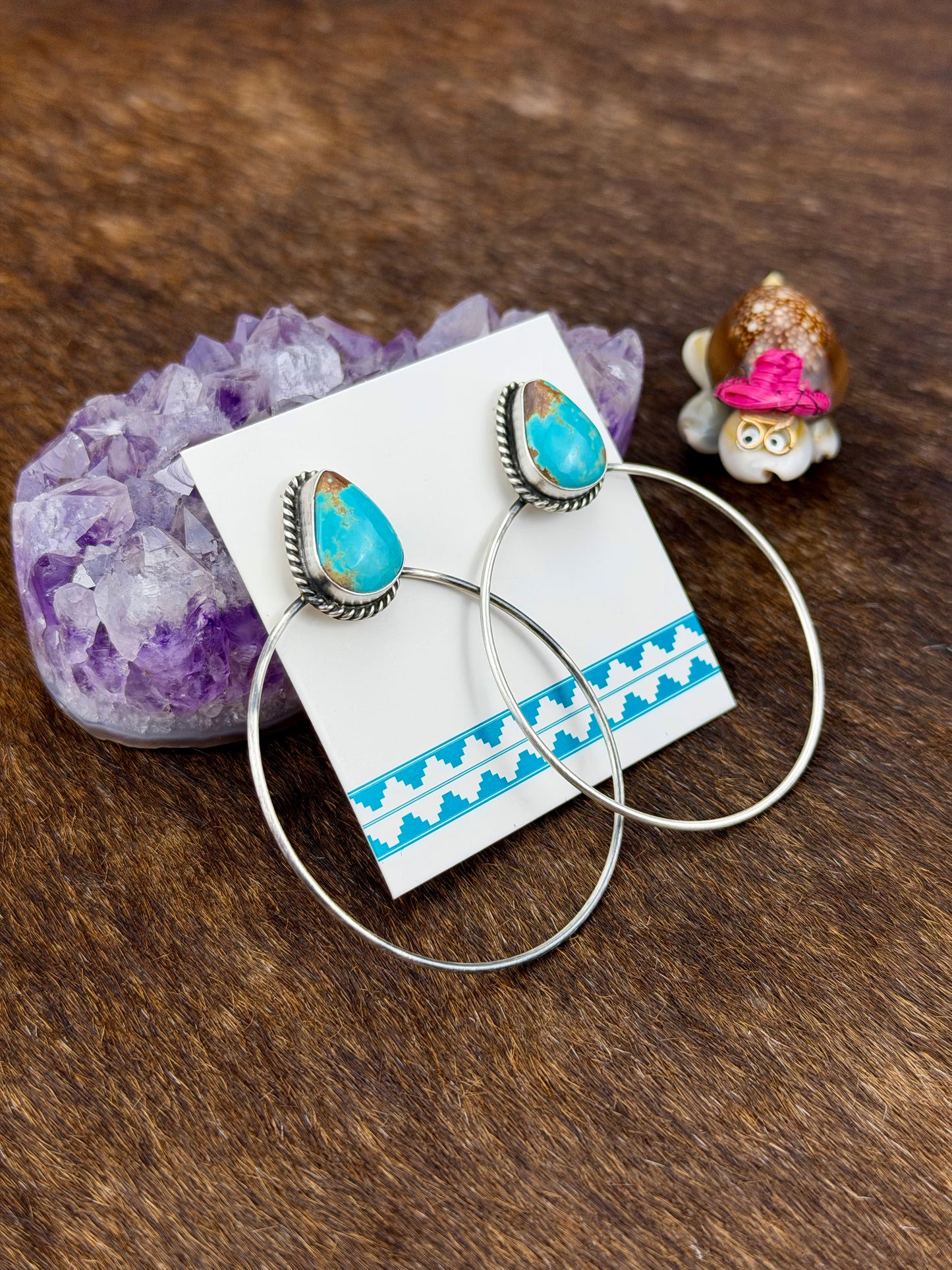Kingman Turquoise Teardrop Hoop Sterling Silver Earrings