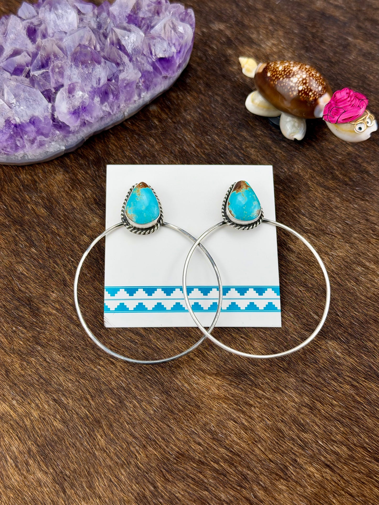 Kingman Turquoise Teardrop Hoop Sterling Silver Earrings