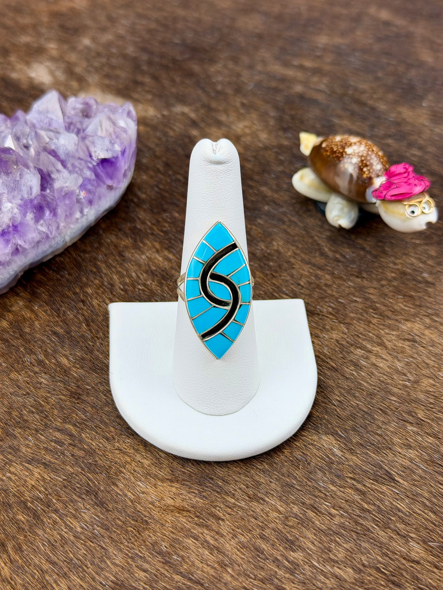 Kingman Turquoise Inlay Snake Sterling Silver Ring