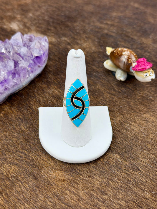 Kingman Turquoise Inlay Snake Sterling Silver Ring